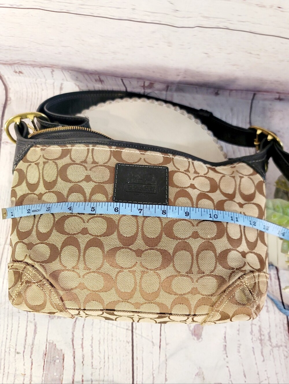 Vintage Y2K Coach Signature Canvas Hobo Crossbody-Shoulder Bag Brown Tan 12594 - Picture 12 of 16